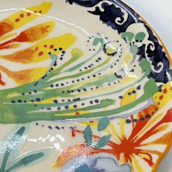 Anthropologie DODI Saucer Handpainted Peacock Design - Picture 4 of 12